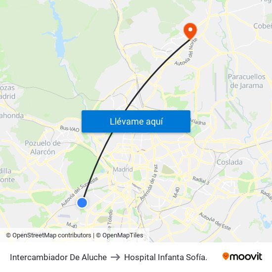 Intercambiador De Aluche to Hospital Infanta Sofía. map