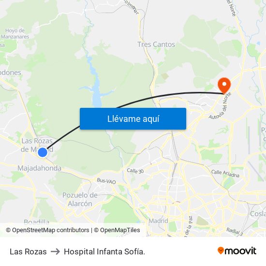 Las Rozas to Hospital Infanta Sofía. map