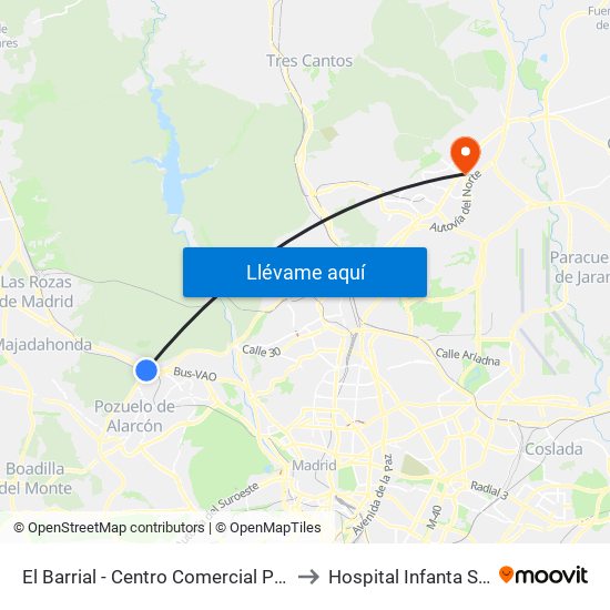 El Barrial - Centro Comercial Pozuelo to Hospital Infanta Sofía. map