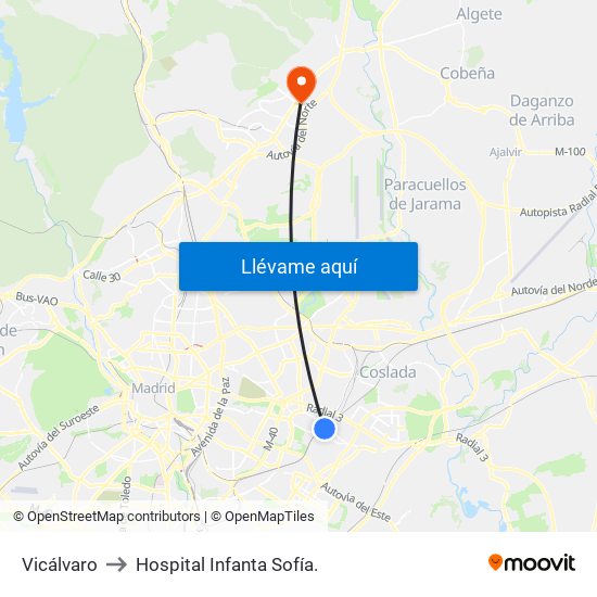 Vicálvaro to Hospital Infanta Sofía. map