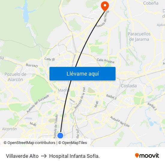 Villaverde Alto to Hospital Infanta Sofía. map