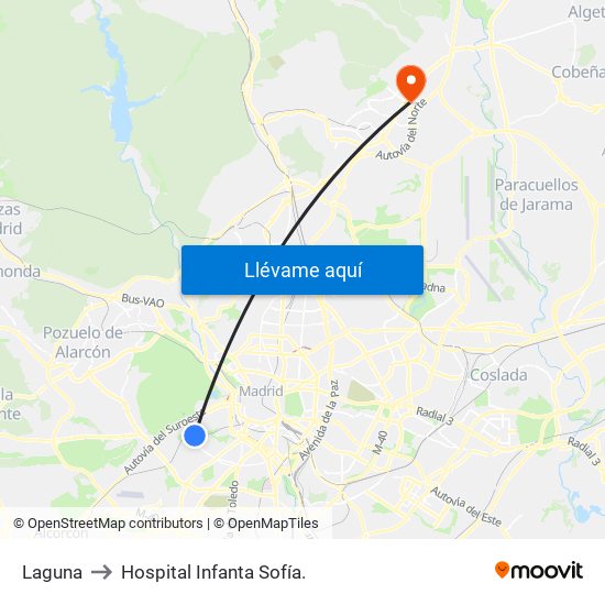 Laguna to Hospital Infanta Sofía. map