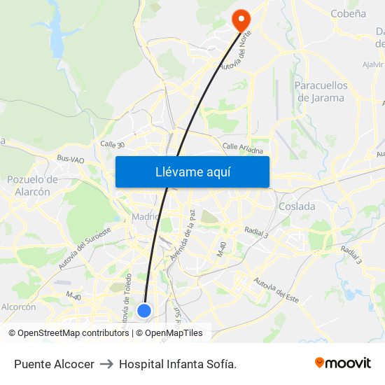 Puente Alcocer to Hospital Infanta Sofía. map