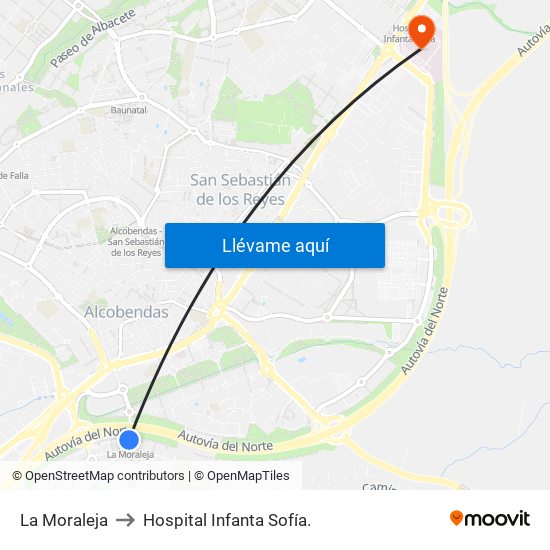 La Moraleja to Hospital Infanta Sofía. map