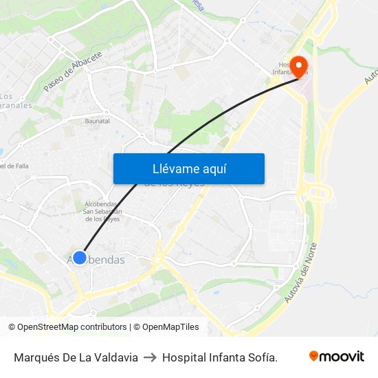 Marqués De La Valdavia to Hospital Infanta Sofía. map