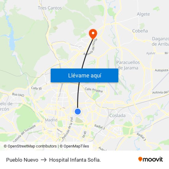 Pueblo Nuevo to Hospital Infanta Sofía. map