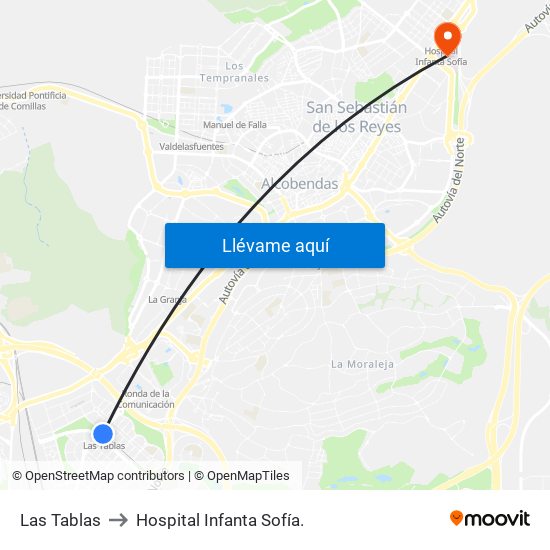 Las Tablas to Hospital Infanta Sofía. map