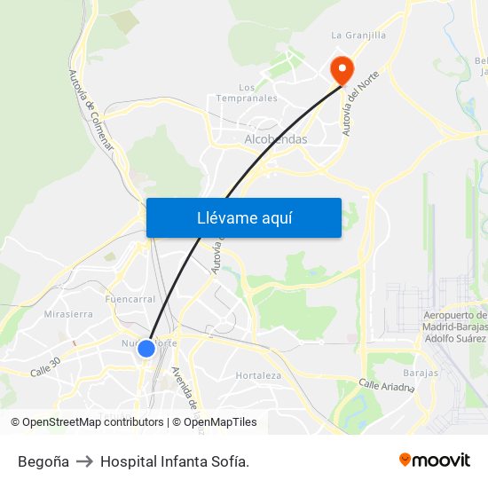 Begoña to Hospital Infanta Sofía. map