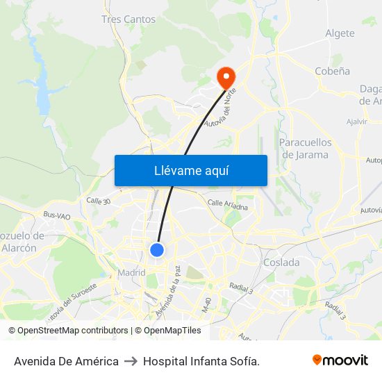 Avenida De América to Hospital Infanta Sofía. map