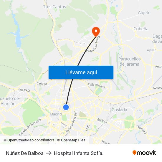 Núñez De Balboa to Hospital Infanta Sofía. map