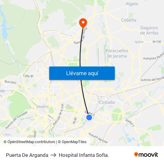 Puerta De Arganda to Hospital Infanta Sofía. map