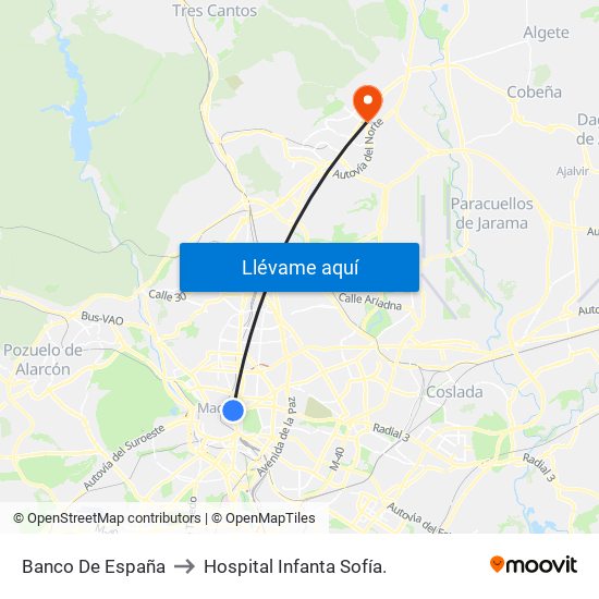 Banco De España to Hospital Infanta Sofía. map