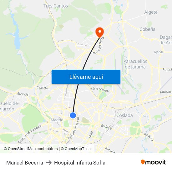 Manuel Becerra to Hospital Infanta Sofía. map