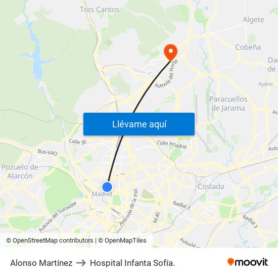 Alonso Martínez to Hospital Infanta Sofía. map