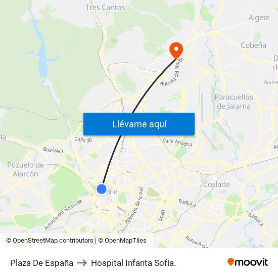 Plaza De España to Hospital Infanta Sofía. map