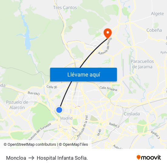 Moncloa to Hospital Infanta Sofía. map