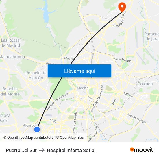 Puerta Del Sur to Hospital Infanta Sofía. map