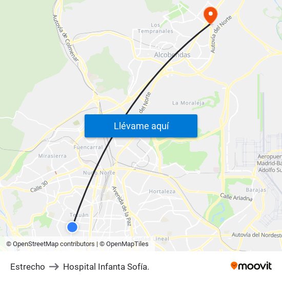 Estrecho to Hospital Infanta Sofía. map