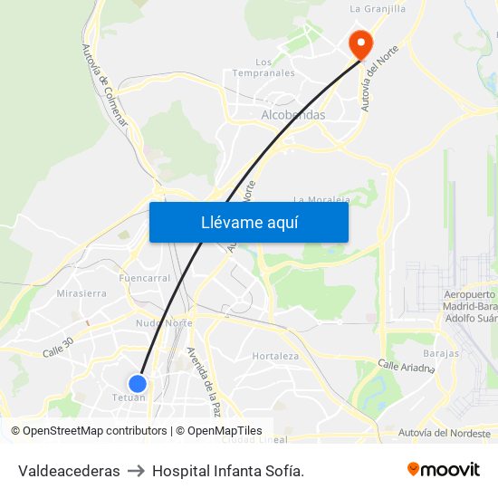 Valdeacederas to Hospital Infanta Sofía. map