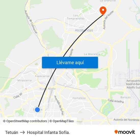 Tetuán to Hospital Infanta Sofía. map