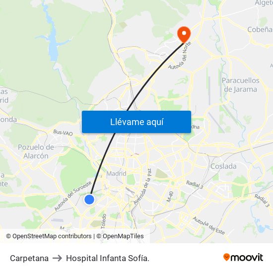 Carpetana to Hospital Infanta Sofía. map