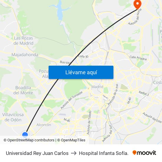 Universidad Rey Juan Carlos to Hospital Infanta Sofía. map