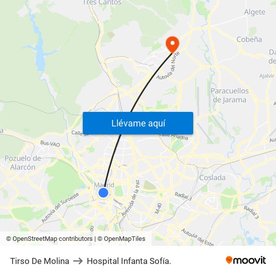 Tirso De Molina to Hospital Infanta Sofía. map