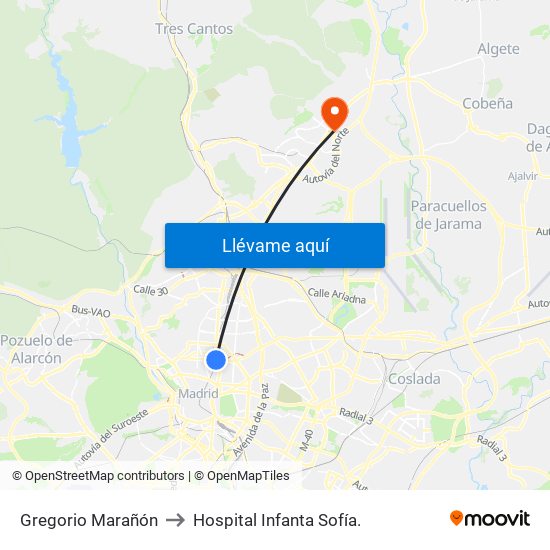 Gregorio Marañón to Hospital Infanta Sofía. map