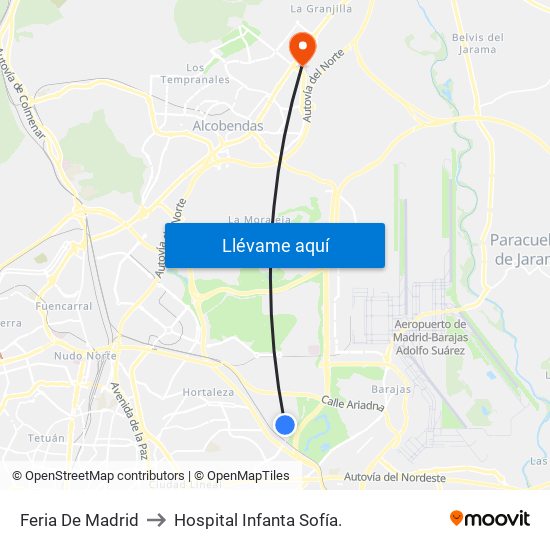 Feria De Madrid to Hospital Infanta Sofía. map