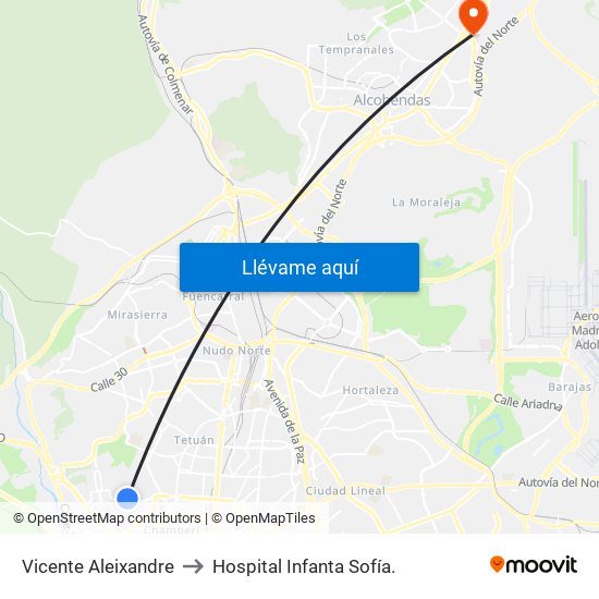 Vicente Aleixandre to Hospital Infanta Sofía. map