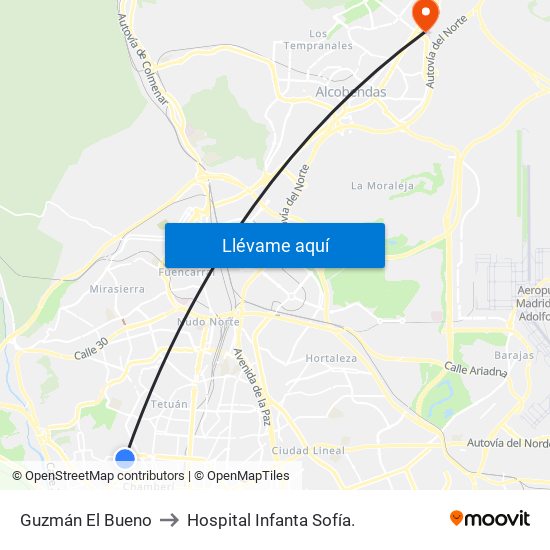 Guzmán El Bueno to Hospital Infanta Sofía. map
