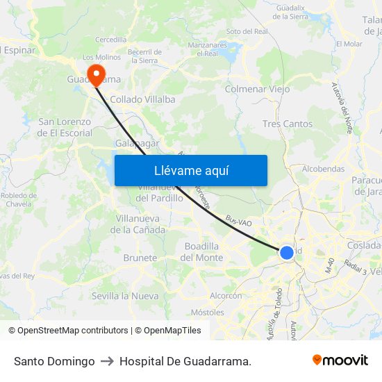 Santo Domingo to Hospital De Guadarrama. map
