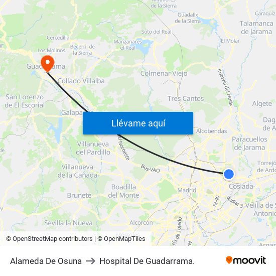 Alameda De Osuna to Hospital De Guadarrama. map