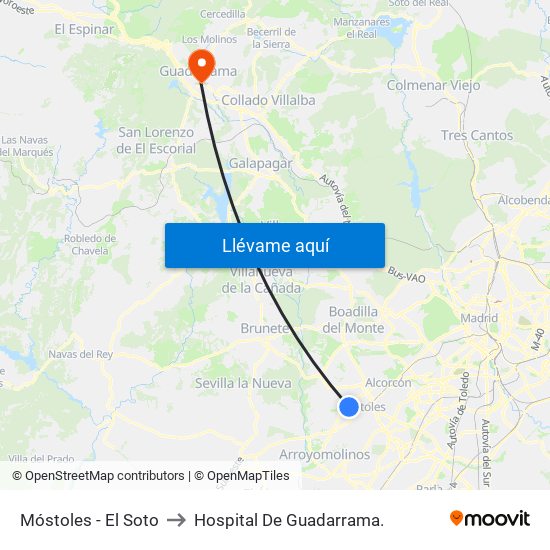 Móstoles - El Soto to Hospital De Guadarrama. map