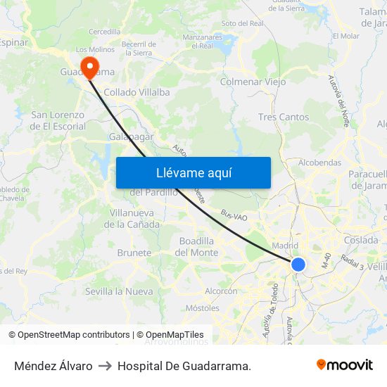 Méndez Álvaro to Hospital De Guadarrama. map