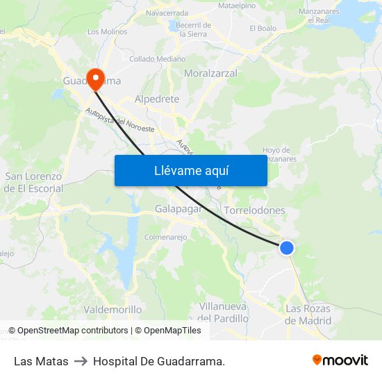 Las Matas to Hospital De Guadarrama. map