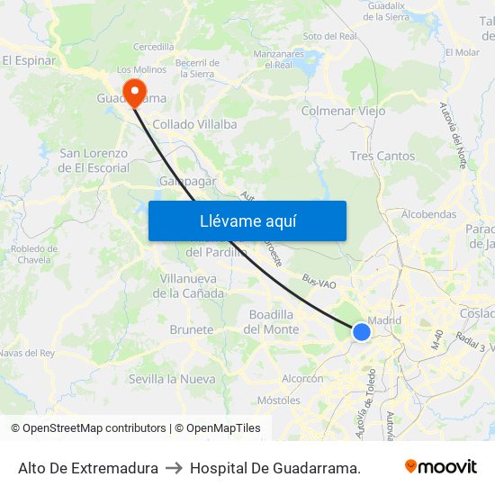 Alto De Extremadura to Hospital De Guadarrama. map