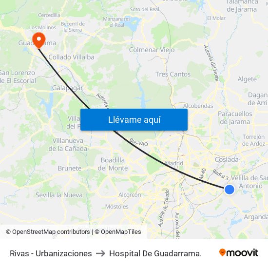 Rivas - Urbanizaciones to Hospital De Guadarrama. map