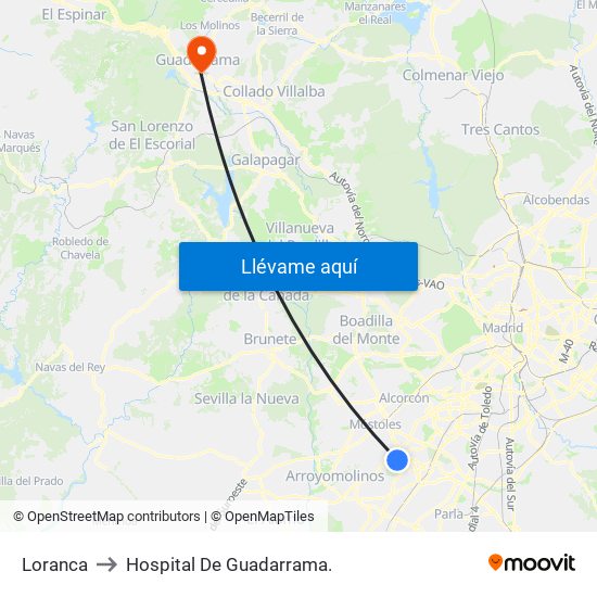 Loranca to Hospital De Guadarrama. map