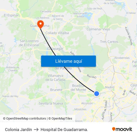 Colonia Jardín to Hospital De Guadarrama. map