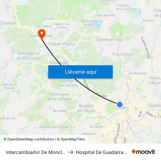 Intercambiador De Moncloa to Hospital De Guadarrama. map