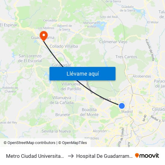 Metro Ciudad Universitaria to Hospital De Guadarrama. map