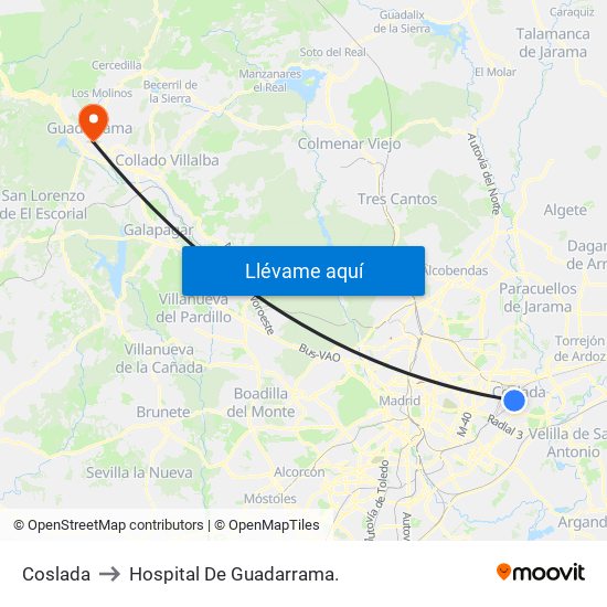 Coslada to Hospital De Guadarrama. map