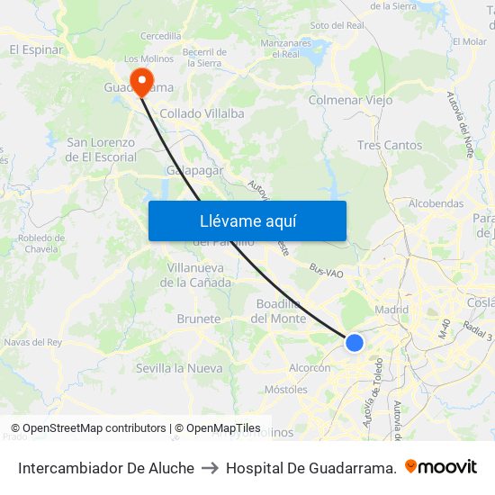 Intercambiador De Aluche to Hospital De Guadarrama. map