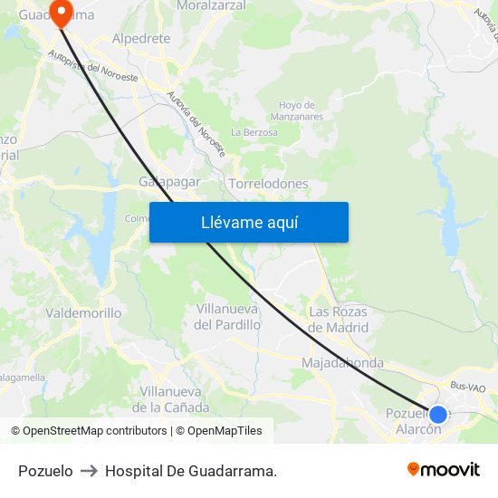 Pozuelo to Hospital De Guadarrama. map