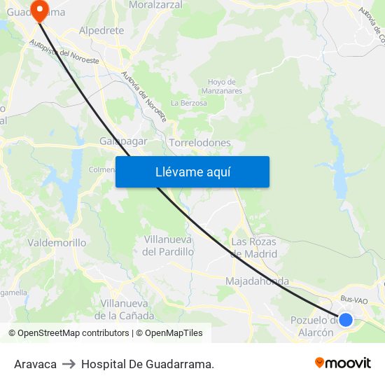 Aravaca to Hospital De Guadarrama. map