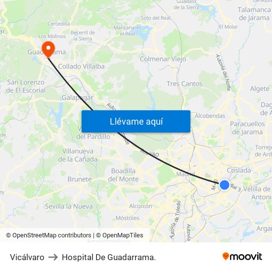 Vicálvaro to Hospital De Guadarrama. map