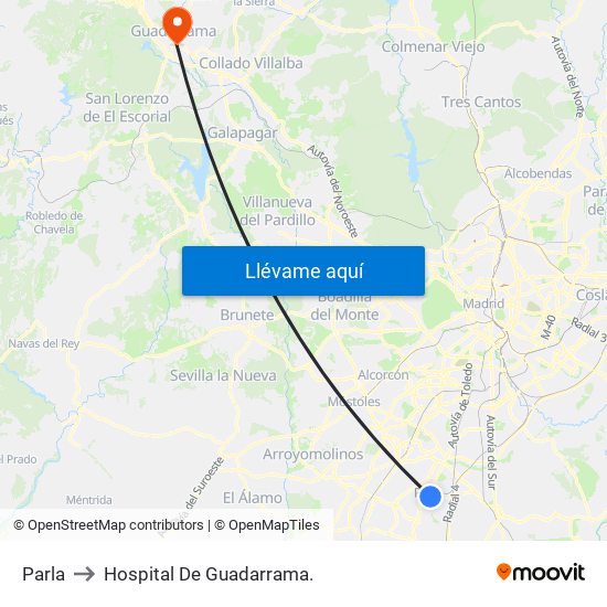 Parla to Hospital De Guadarrama. map