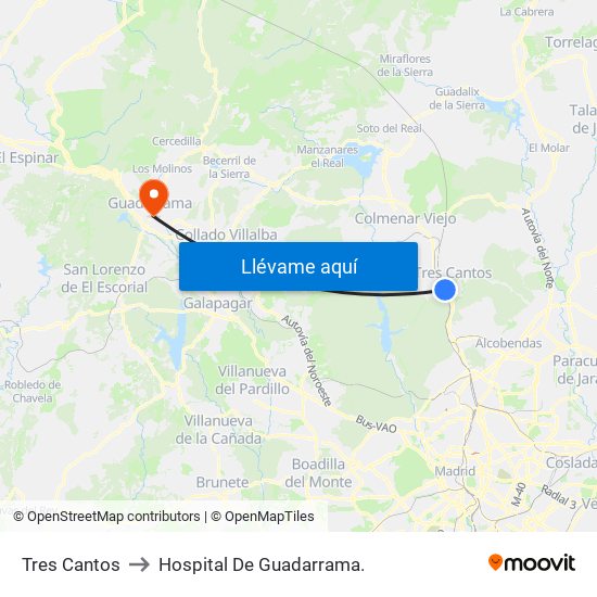 Tres Cantos to Hospital De Guadarrama. map