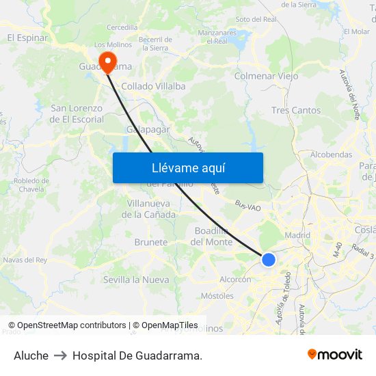 Aluche to Hospital De Guadarrama. map